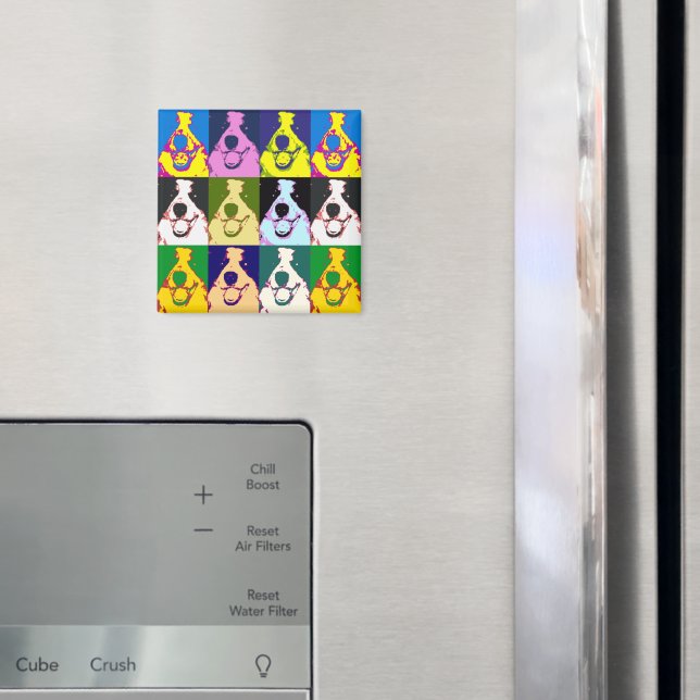 Färgfull Retro Gräns Collie Pop Art Square Magnet (In Situ (Fridge))