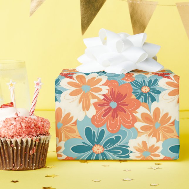 Färgfull Retro Groovy Blommigt Hippie Mönster Presentpapper (Födelsedagsfest)