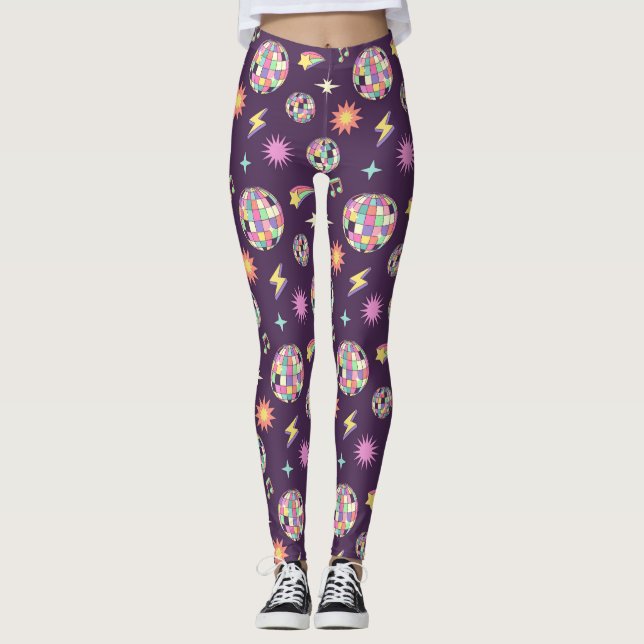 Färgfull Retro Groovy Disco Mönster Leggings (Framsida)