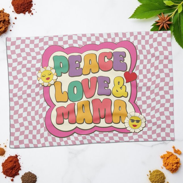 Färgfull Retro Groovy Mamma-citattypografi Hippie Kökshandduk (Skapare uppladdad)