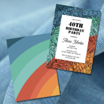 Färgfull Retro Groovy Rainbow Blommigt 40:e födels