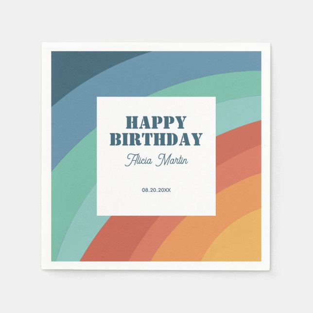 Färgfull Retro Groovy Rainbow Grattis på födelseda Pappersservett (Framsidan)