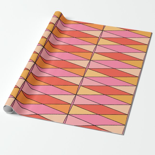 Färgfull Retro Harlequin Mönster Rosa Presentpapper (Utrullad)