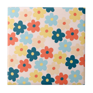 Färgfull Retro Hippie Flower Mönster Kakelplatta
