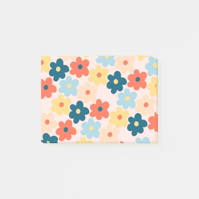 Färgfull Retro Hippie Flower Mönster Post-it Block (Framsida)