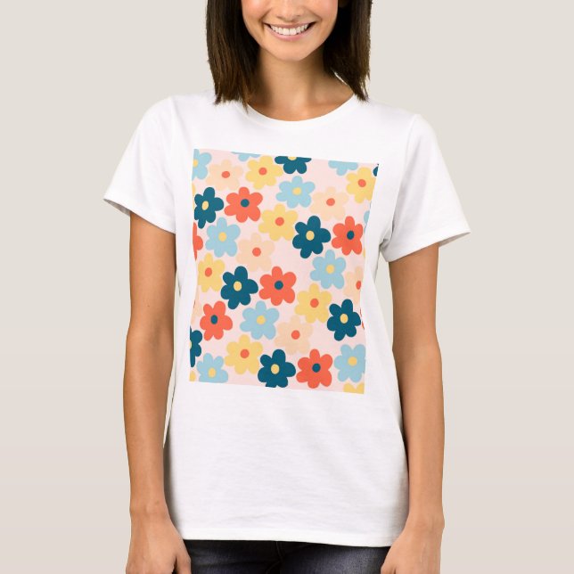 Färgfull Retro Hippie Flower Mönster T Shirt (Framsida)