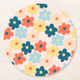 Färgfull Retro Hippie Flower Mönster Underlägg Papper Rund