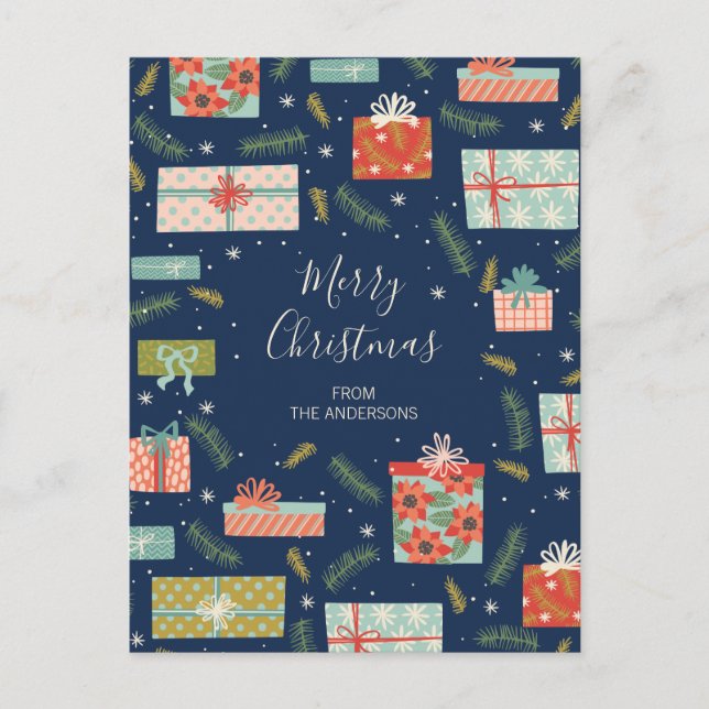 Färgfull Retro-jul Helg Vykort (Framsida)