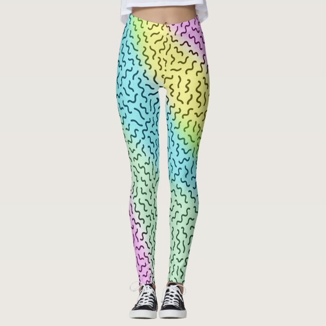 Färgfull Retro Memphis Mönster Pastel Leggings (Framsida)
