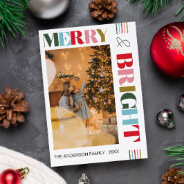 Färgfull Retro Merry & Bright Jul Photo Julkort