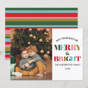 Färgfull Retro Merry & Bright Jul Photo Julkort