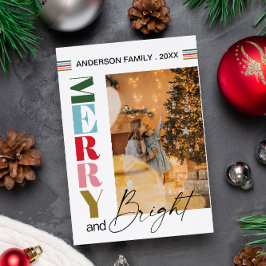 Färgfull Retro Merry & Bright Jul Photo Magnetisk Inbjudningskort