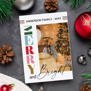 Färgfull Retro Merry & Bright Jul Photo Magnetisk Inbjudningskort