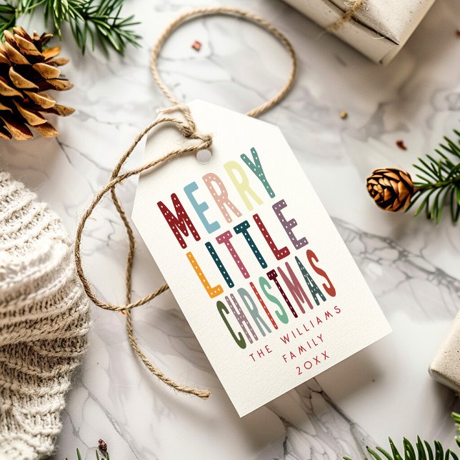 Färgfull Retro Merry Little jul Presentetikett (Skapare uppladdad)
