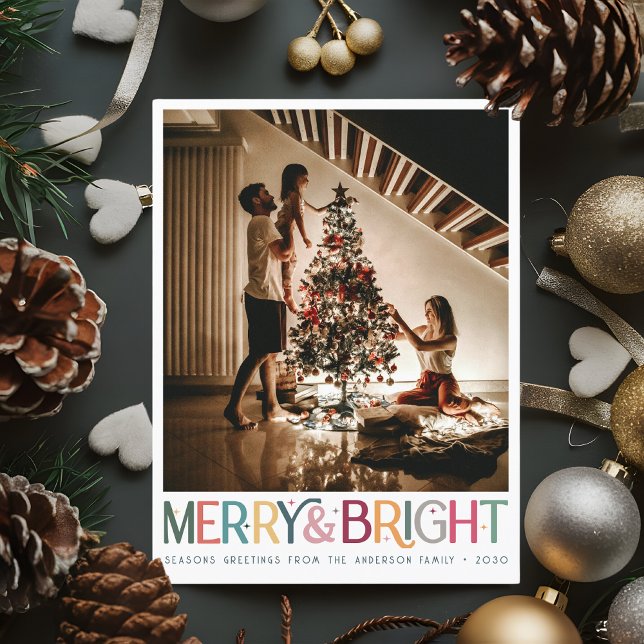 Färgfull Retro Merry och Bright Cute Stars Helgdag Kort (Skapare uppladdad)