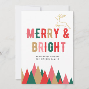 Färgfull Retro Merry och Bright Jul Card Inbjudningar