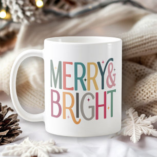 Färgfull Retro Merry och Bright Stars Photo Kaffemugg