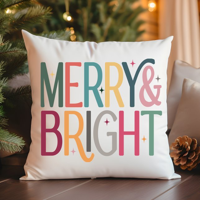 Färgfull Retro Merry och Bright Stars Photo Kudde (Skapare uppladdad)