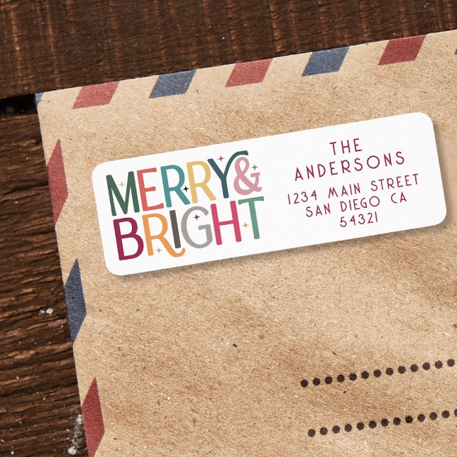 Färgfull Retro Merry och Bright Stars Returadress Etikett (Skapare uppladdad)