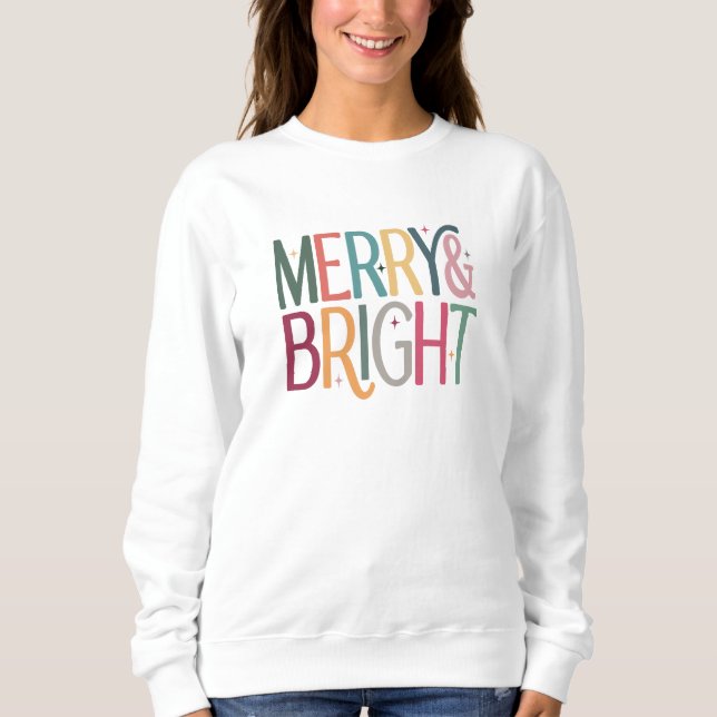 Färgfull Retro Merry och Bright Stars T Shirt (Framsida)