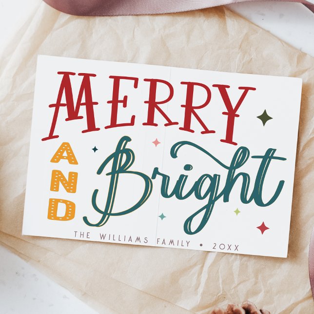 Färgfull Retro Merry och ljus jul Vykort (Skapare uppladdad)