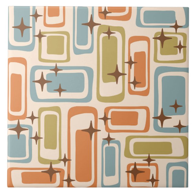 Färgfull Retro Mid Century Modern Atomic Abstrakt Kakelplatta (Framsidan)