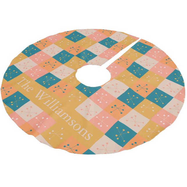 Färgfull Retro Mid Mod AtomMönster Personlig Julgransmatta Borstad Polyester (Vinklad)