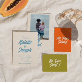 Färgfull retro Minimal, modig modern Bröllop med f Inbjudningar