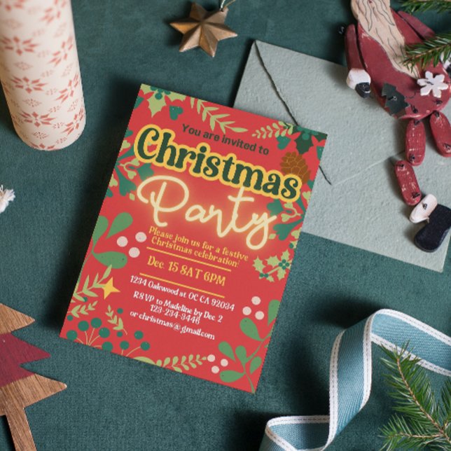 Färgfull retro modern botanisk jul inbjudningar (Skapare uppladdad)