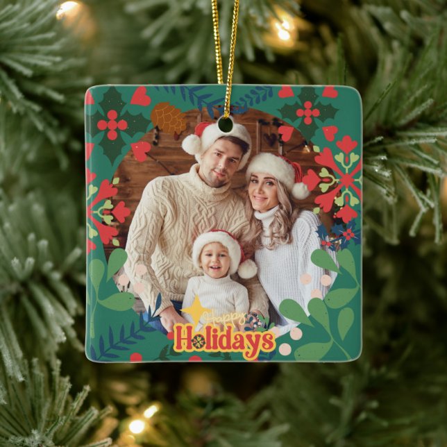 Färgfull retro modern botanisk jul julgransprydnad keramik (Träd)