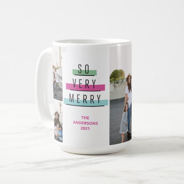 Färgfull Retro Multi Photo Helgdag Photo Mugg (Framsida vänster)