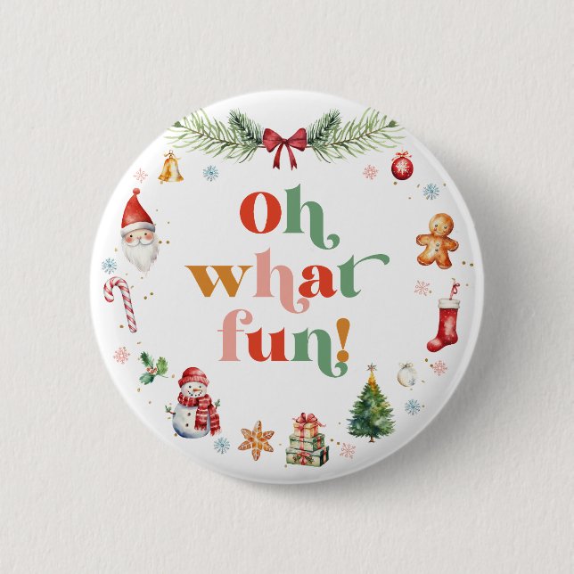 Färgfull retro Oh What Roligt Lettering Knapp (Framsida)