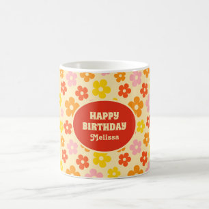 Färgfull Retro-Orange Boho Flower Grattis på födel Kaffemugg