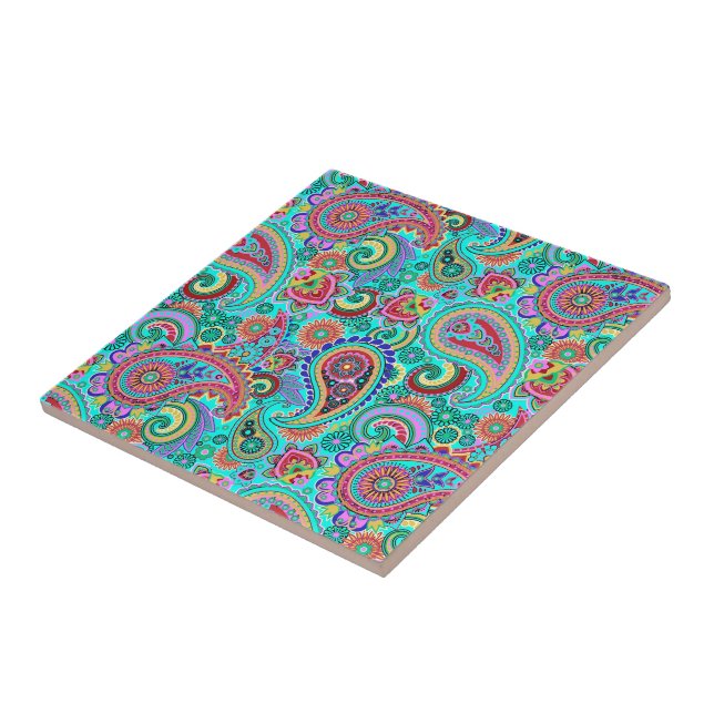 Färgfull Retro Paisley 2a Kakelplatta (Sidan)