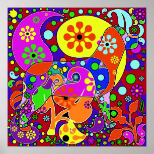 Färgfull Retro Paisley-Hund Poster