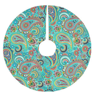 Färgfull Retro Paisley Julgransmatta Borstad Polyester