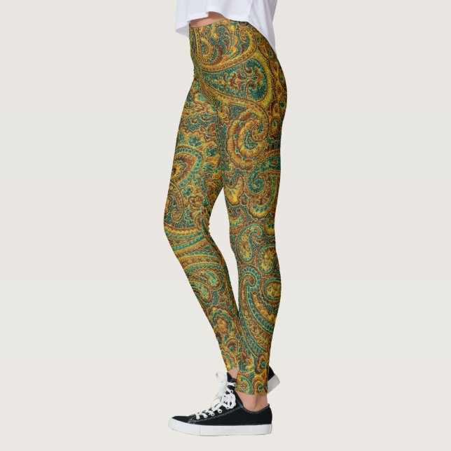 Färgfull Retro Paisley Mönster Leggings (Vänster)
