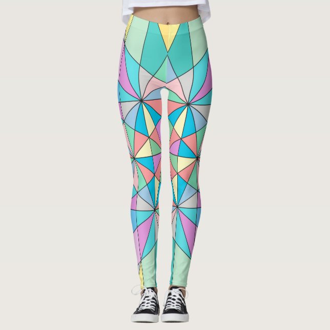 Färgfull retro Pastel Mosaic Triangle Star Mönster Leggings (Framsida)