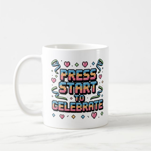 Färgfull Retro Pixel Tryck på Starta spelare Firan Kaffemugg (Vänster)