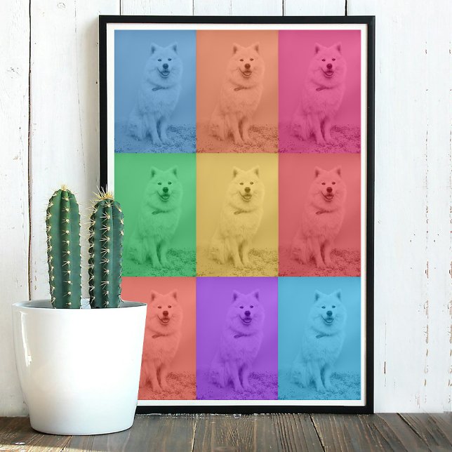 Färgfull Retro-popup-Anpassningsbar Hund Pet Photo Poster (Colorful Retro Pop Art Custom Dog Pet Photo Grid Poster)