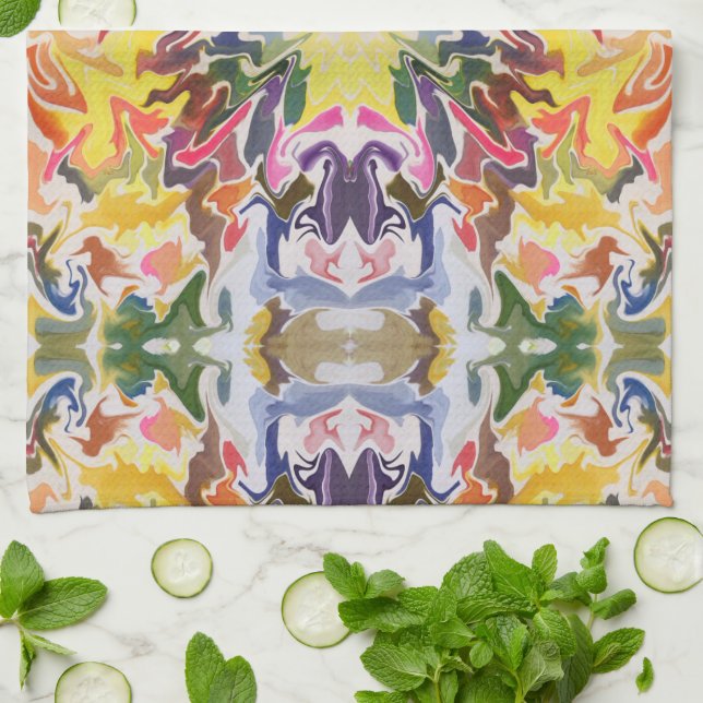 Färgfull Retro Psychedelic Kaleidoscope Abstrakt Kökshandduk (Vikta)