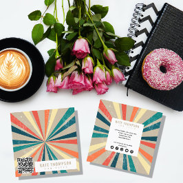 Färgfull retro Rainbow Sunburst QR-kod Fyrkantigt Visitkort