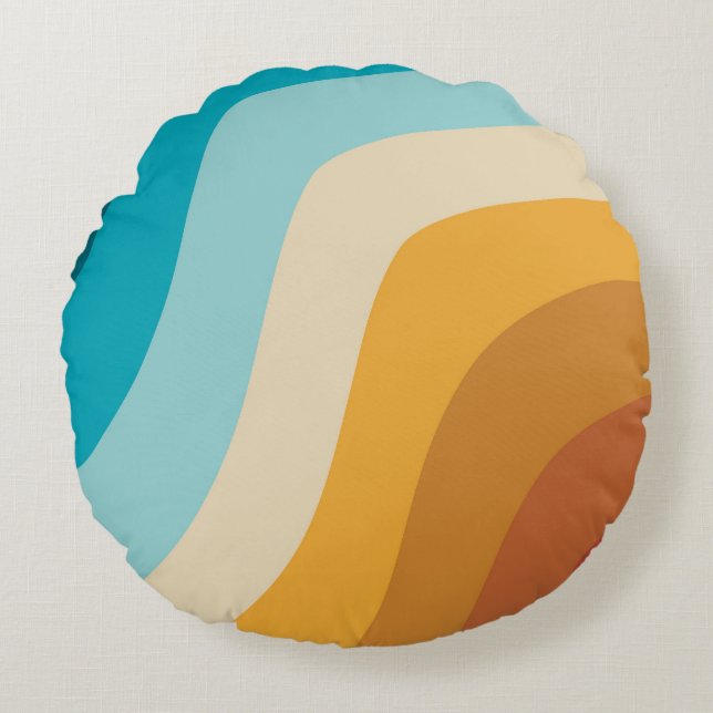 Färgfull retro Rainbow Vinkarare Rund Kudde (Framsidan)