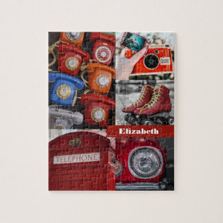 Färgfull retro Red Aesthetic Photo Collage Namn Pussel