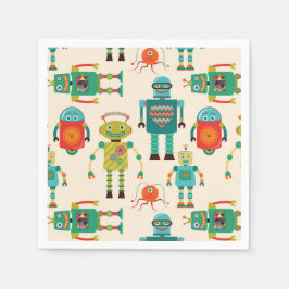 Färgfull Retro Robots Mönster Pappersservett