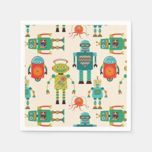 Färgfull Retro Robots Mönster Pappersservett