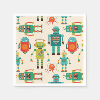 Färgfull Retro Robots Mönster Pappersservett