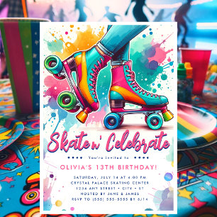 Färgfull Retro Roller Skate Birthday Inbjudningar