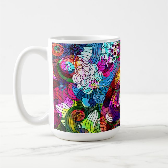 Färgfull Retro Romantic Blommigt Collage Kaffemugg (Vänster)