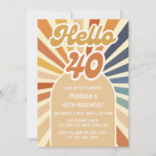 Färgfull Retro Sol Groovy Wave-Hej 40:e födelsedag Inbjudningar